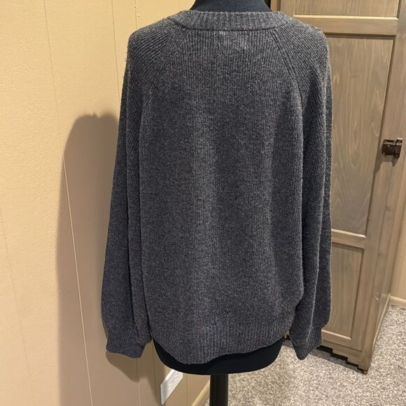 27 Miles dark heather gray laced grommet shoulder 100% cashmere ribbed sweater. - Picture 4 of 5